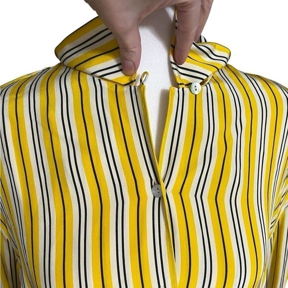 Austin Reed 100% silk yellow, white stripe long sleeve vintage 14 large button - Picture 7 of 12